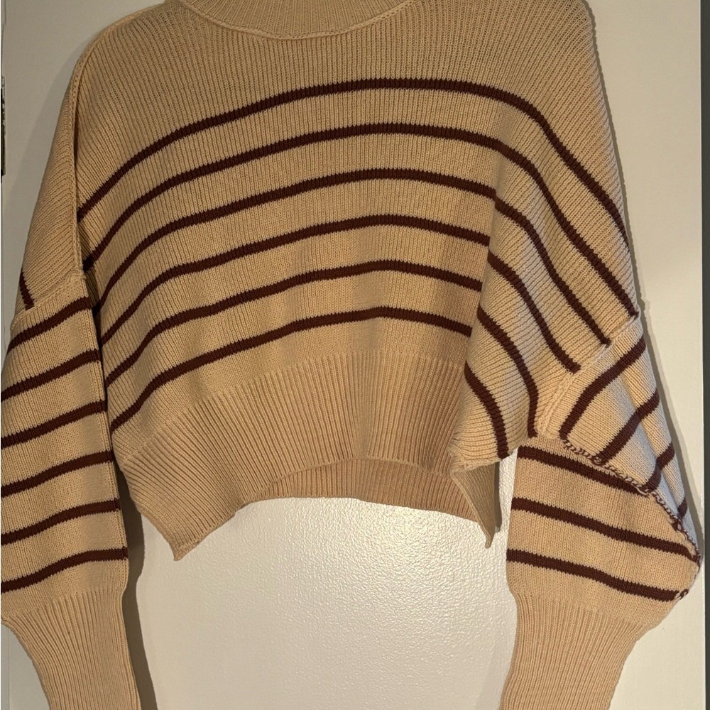 Carly Jean Los Angeles Cream and Brown Crew Neck Sweater